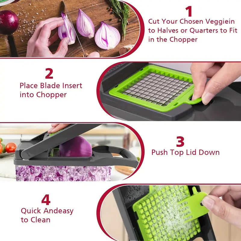 Vegetable Chopper 16-In-1 Professional Onion Chopper Multi-Function Food Slicer Dicer with 8 Blades and Container Kitchen Carrot Cutter Gift for Dad