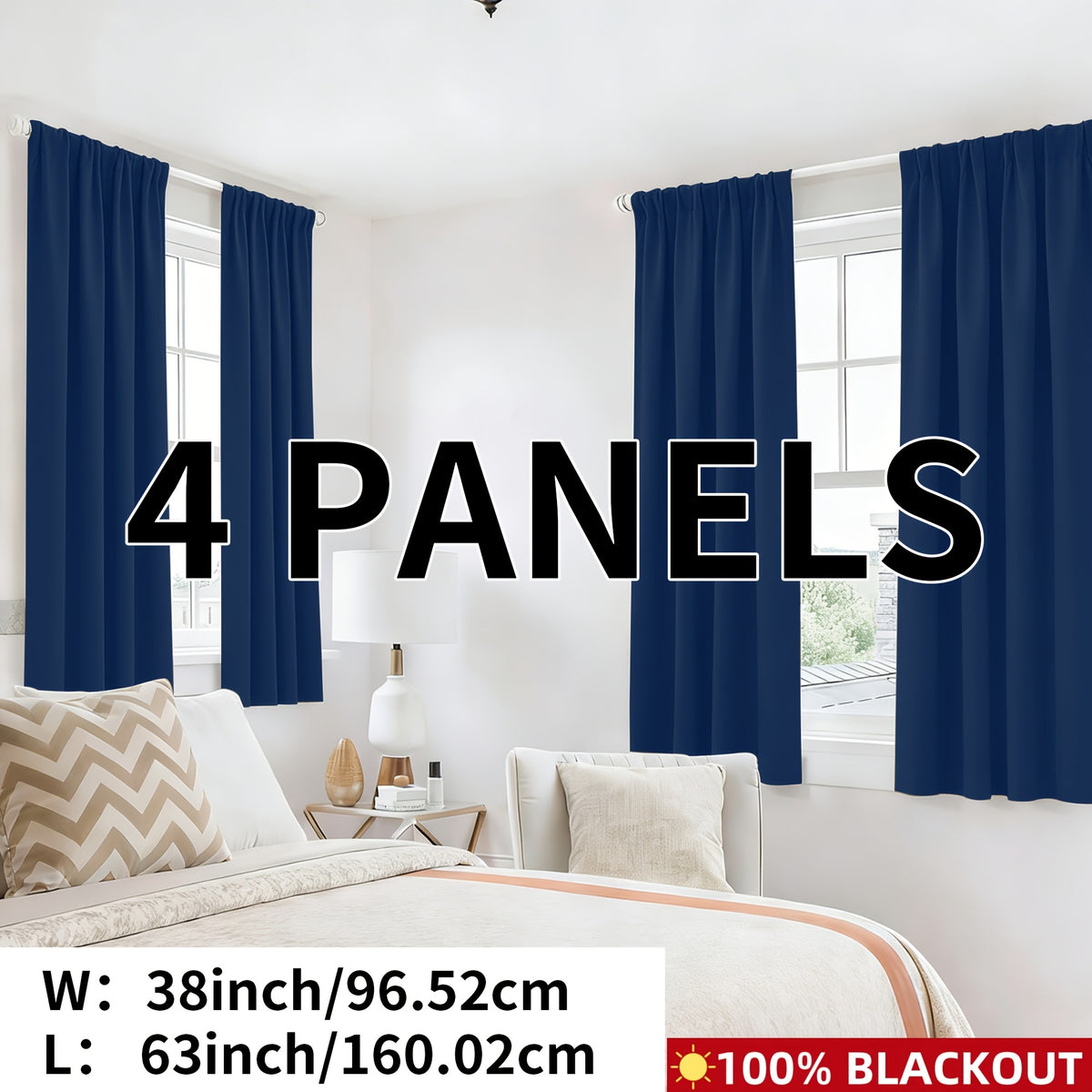 Blackout Curtains Rod Pocket 4-Panel Solid Color Lightweight Matte Drapes | 100% Light Blocking Window Curtains for Bedroom Living Room, 9 Colors 5 Sizes