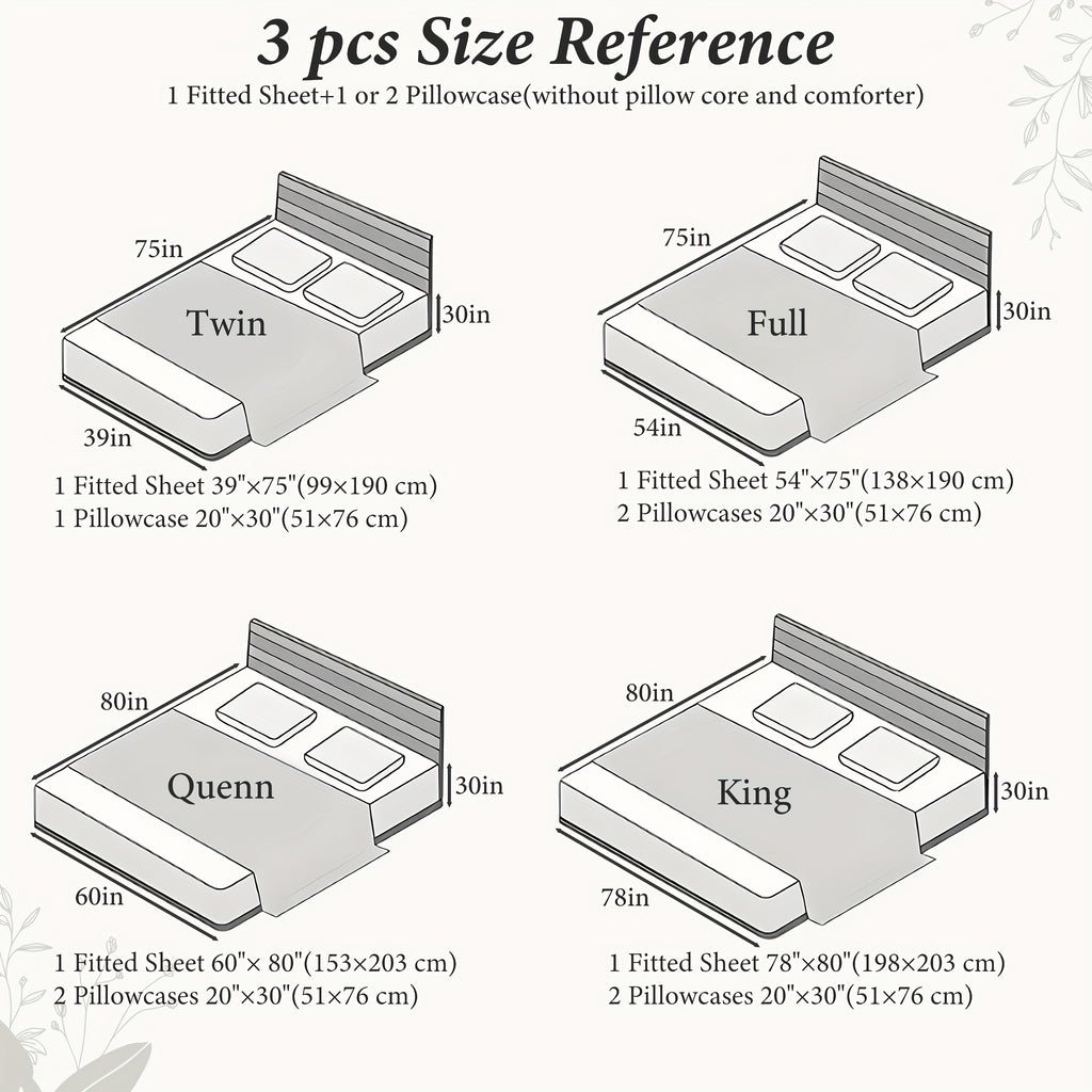 Fitted Sheet Set 3 Piece Solid Color – Soft Breathable 14" Deep Pocket Bed Sheet with 1 or 2 Pillowcases, All Season Machine Washable Bedding, Great Gift for Any Bedroom