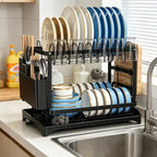 Dish Drying Rack 2-Tier Large Kitchen Counter Dish Rack with Drip Tray Drainage Holder – Dish Drainer for Dishes Knives Cups Cutting Boards