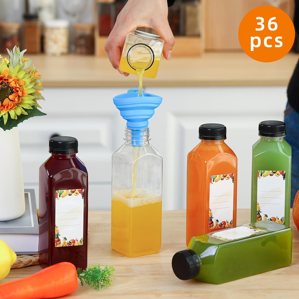 16oz Plastic Juice Bottles with Caps Bulk Set - Reusable Clear Beverage Containers with Lids for Juice Smoothies Milk Refrigerator Storage