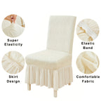 Jacquard Leaf Stretch Dining Chair Covers with Skirt 4 or 6 Pack, Universal Removable Parsons Chair Slipcovers for Dining Room Kitchen Wedding Party Banquet