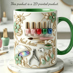 Nail Polish Ceramic Coffee Mug 11oz – Funny 3D Effect Manicure Cup, Two-Color Handle, Dishwasher Safe, Gift for Nail Techs & Beauty Lovers, Home Office Decor