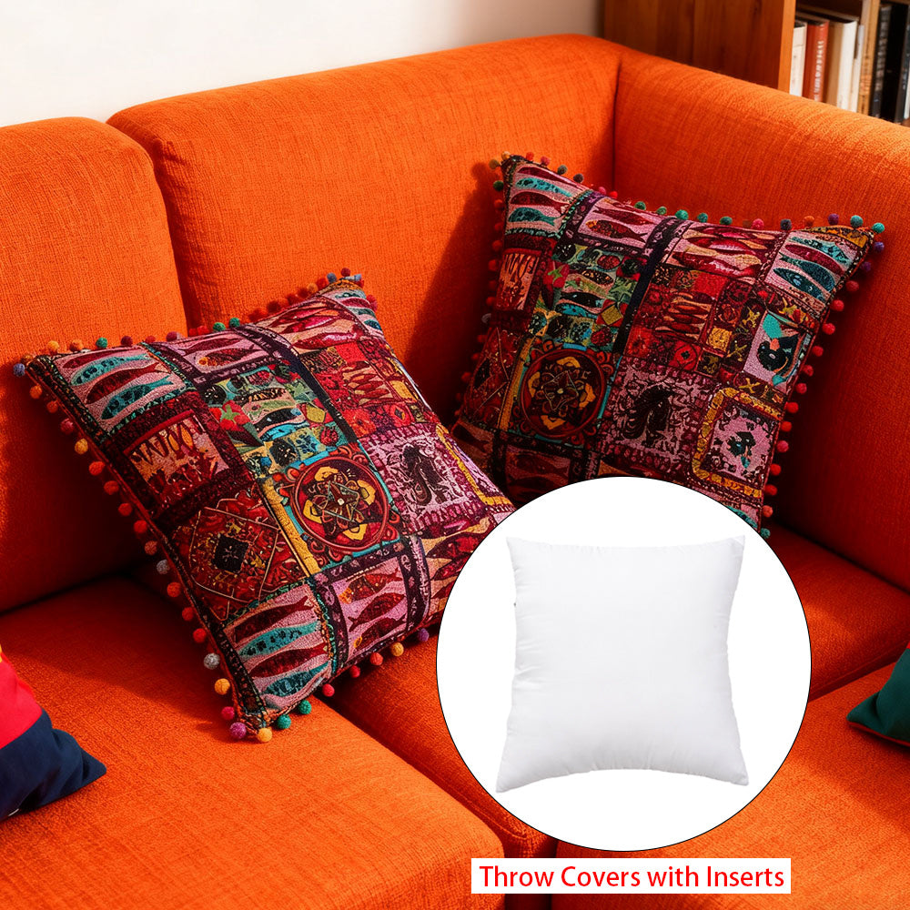 2-Pack Turkish Moroccan Throw Pillows with Inserts Reversible Floral Boho Decorative Pillow 18x18 Inch Polyester Square Cushion Zip Cover for Sofa Couch Bedroom Living Room 7 Colors