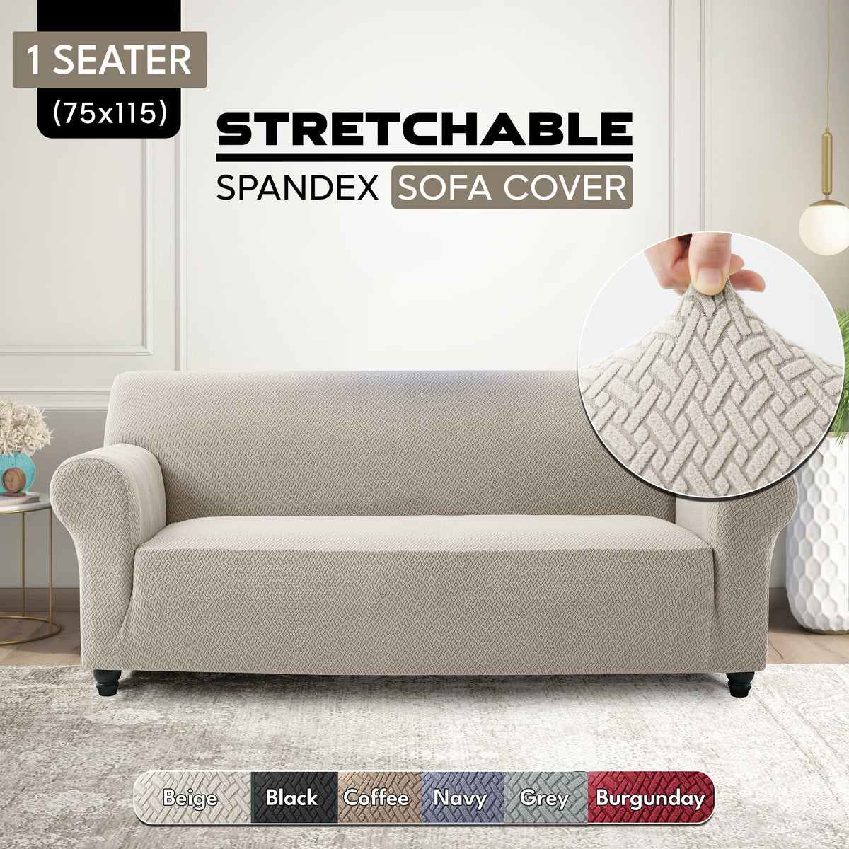 Spandex Anti-Slip Sofa Cover – Stretchable Polyester Spandex Slipcover for 1 2 3 Seater, Pet-Friendly Machine Washable Furniture Protector for Living Room