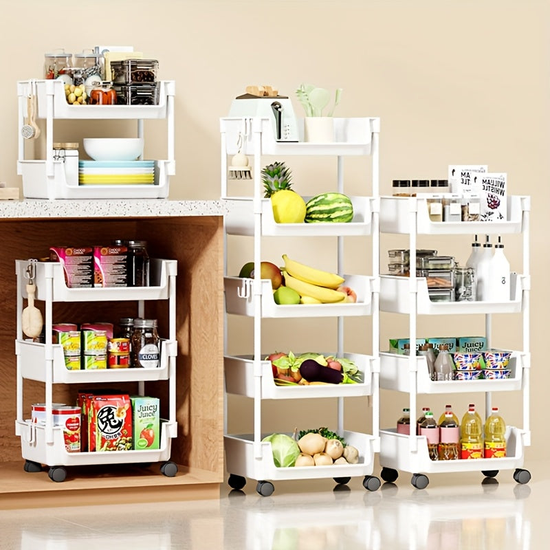 Shoe Rack with Wheels 3/4/5 Tier White Metal Shoe Storage Rack with Hooks Rolling Shelving Unit for Entryway Bedroom Closet Kitchen Office
