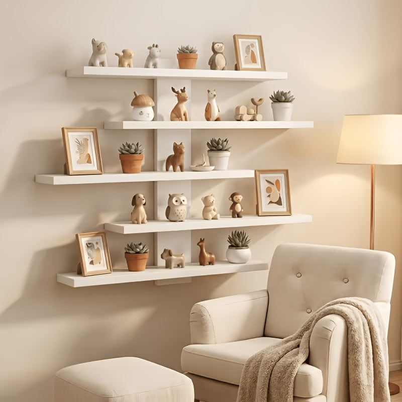 5-Tier Floating Wall Shelves Adjustable Display Rack – Modern Fiberboard Collectible Shelf for Action Figures, Building Blocks, Dolls & Statues, Decorative Storage Unit for Home & Office