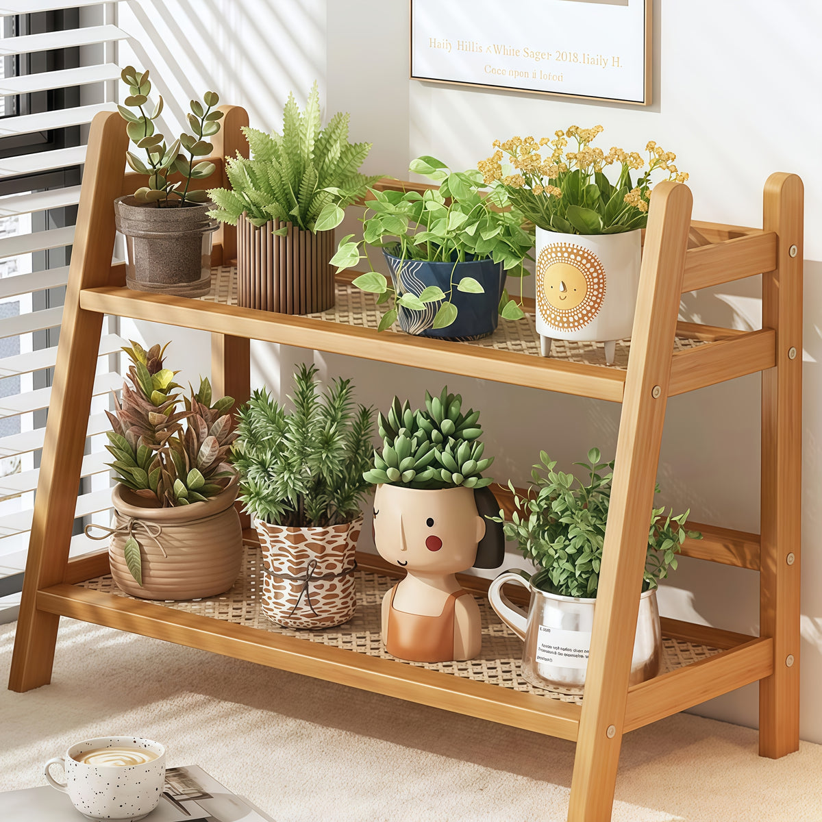 Japanese Natural Wood 2-Tier Cup Rack | Countertop Mug Organizer for Kitchen Living Room Coffee Bar
