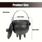 Cast Iron Cauldron with Lid & Carry Handle – Pentagram & Triple Moon Witchcraft Cauldron for Incense Burning, Candles, Spells, Halloween Decoration & Ritual Supplies