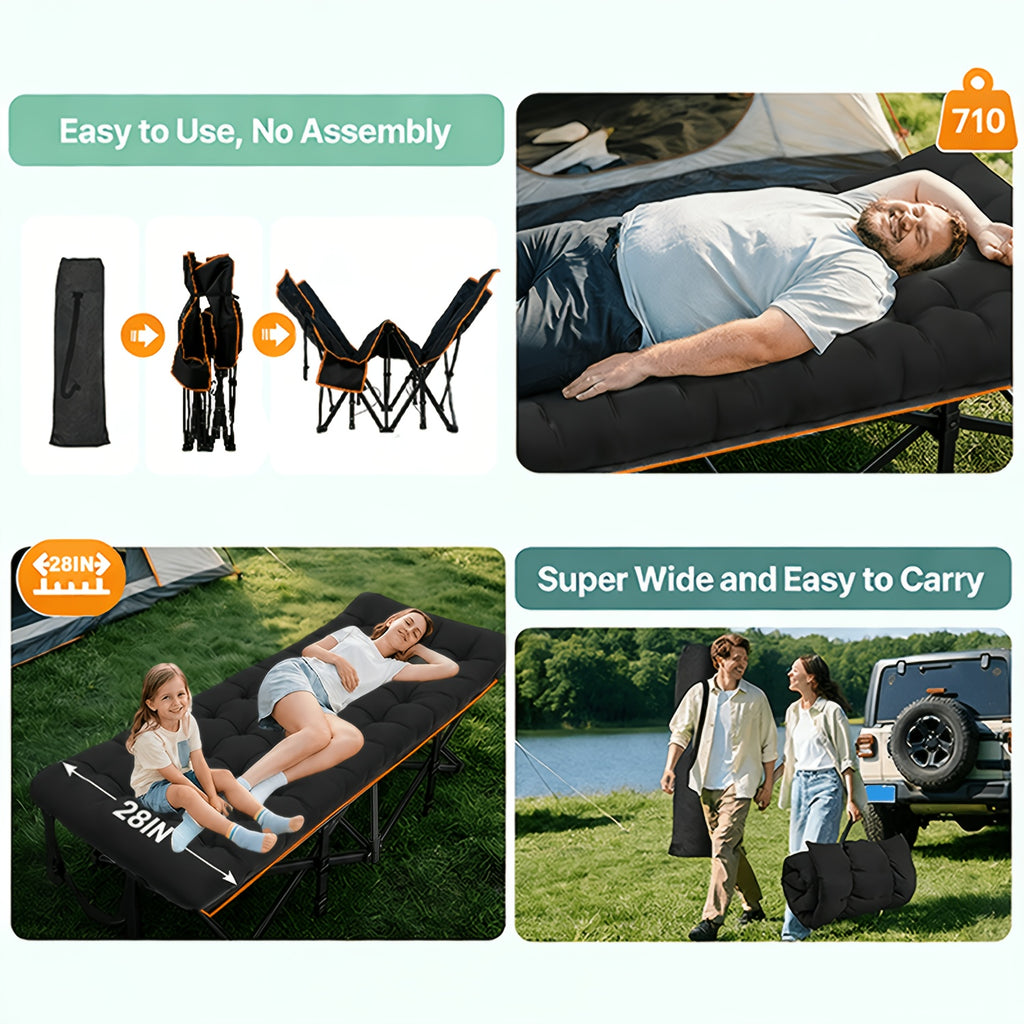 Portable Folding Camping Bed 28in Wide Heavy Duty 510 710 lbs with Optional Mattress Cushion Pillow Carry Bag Cot for Office Nap Beach Yard RV Adult