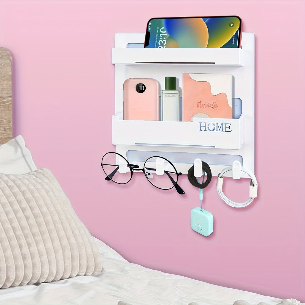 Self-Stick Bedside Floating Wall Shelf – No-Drill Wall Mount Bedroom Storage Organizer for Girls Room Aesthetic Decor, Cute Bedside Accessories Shelf for Bedroom Organization