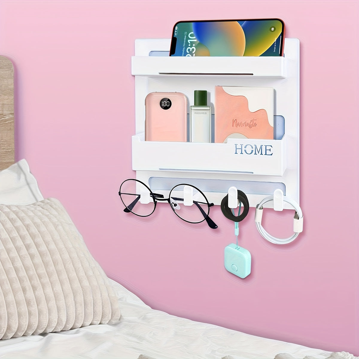 Self-Stick Bedside Floating Wall Shelf – No-Drill Wall Mount Bedroom Storage Organizer for Girls Room Aesthetic Decor, Cute Bedside Accessories Shelf for Bedroom Organization