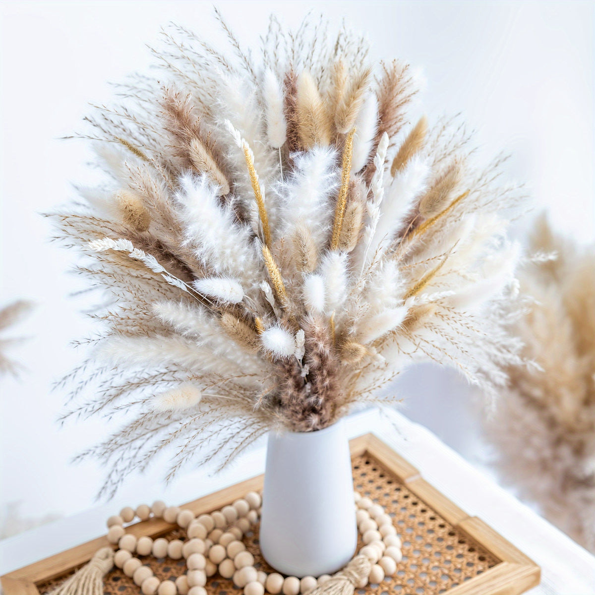 Pampas Grass Decor Bouquet 120pcs Natural Dried Boho Floral Arrangement | Rustic Centerpiece for Wedding Table Decor, Living Room, Boho Home Decor & Farmhouse Aesthetic