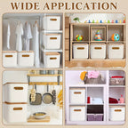 Storage Bins with Lids Wood Top, Plastic Stackable Storage Containers with Handle & Labels, Organizer Boxes for Home, Office, Bookshelf, Playroom & Medicine Cabinet, White, Set of 1/2/4/8