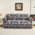 Printed Skirt Design Sofa Cover with Anti-Slip Fixing Rods – High Elasticity Four-Season Fiber Slipcover Keeps Sofa Neat & Beautiful