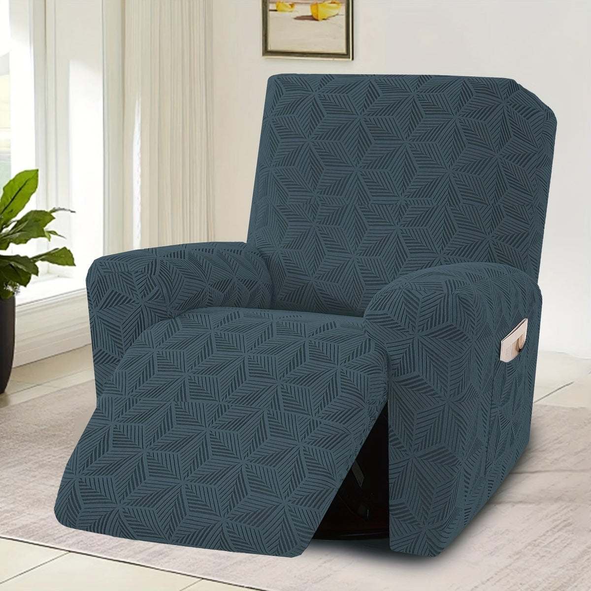 Stretch Spandex Armchair Slipcover with 2 Side Pockets & 2 Armrest Covers, 84% Polyester Jacquard Sofa Cover, Washable Pet Proof Furniture Protector for Living Room & Office, Peacock Blue Green Gray Khaki Coffee