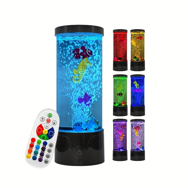 Bubble Fish Lava Lamp 17 Colors 4 Modes LED Artificial Fish Tank Night Light – Battery & USB Powered Mini Bubble Lamp with Remote for Room Decor & Gifts