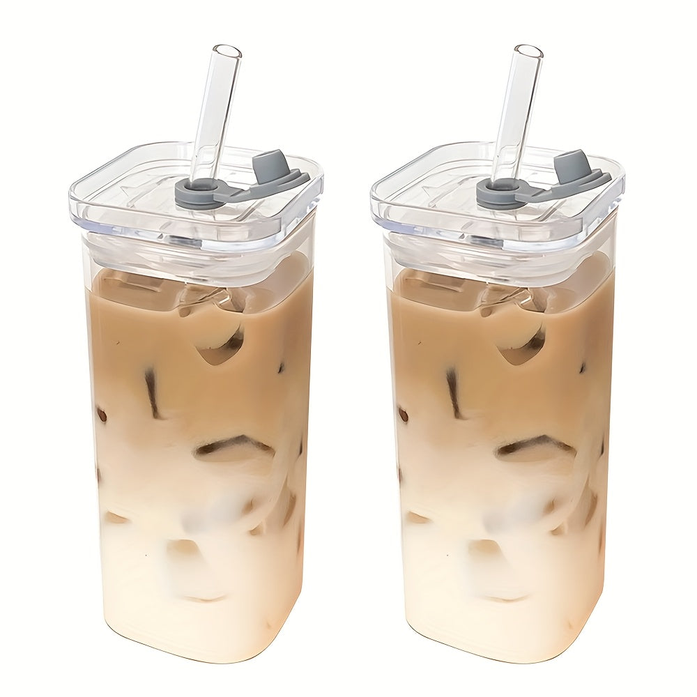 2pcs 12oz Reusable Glass Travel Cups Heat Resistant Shatter Resistant with Lid & Straw - Hot Cold Drinks Outdoor Travel Coffee Tea | Nuvia Haven