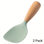 Silicone Rice Spoon with Wooden Handle 2 Pack Heat Resistant Standing Serving Spatula for Nonstick Pans Rice Cooker Grains Potato Orange White Green Gray Black