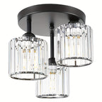 Crystal Semi Flush Mount Ceiling Light 3-Light Modern Chandelier with Transparent Glass Shades for Kitchen Hallway Bedroom Living Room – Black or Gold