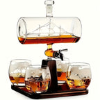 Whiskey Decanter Set with Glasses and Wooden Stand Globe Decanter Ball or Sailboat Design Gift for Whiskey Lovers Birthdays Weddings Anniversaries
