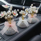 Crystal Simulation Flower Decoration Set of 2 - Handmade Faux Crystal Flowers for Car Center Console Home Decor and Desk - Elegant Gift for Mothers Day Birthday and Valentines Day Holiday Parties