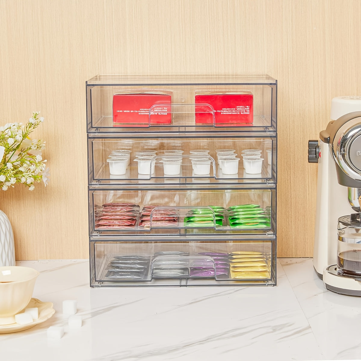 Clear Stackable Acrylic Storage Drawers 2-Pack 7.5"D x 12.1"W x 3.5"H, Transparent Plastic Organizer Bins for Desk Drawer Nightstand – BPA-Free Desktop Storage for Home Office Makeup Supplies