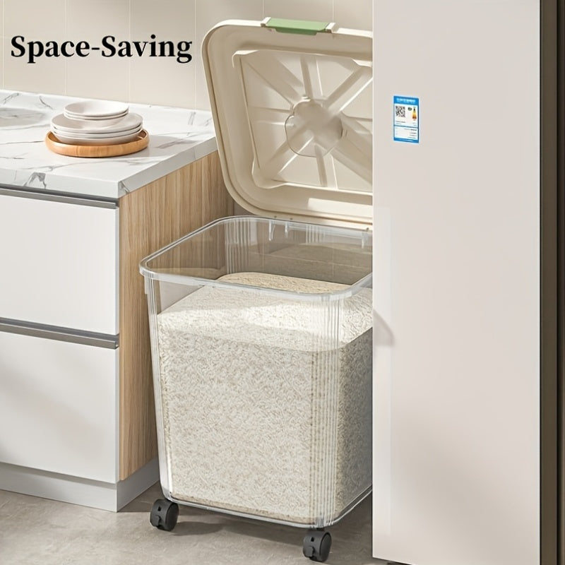 Large Capacity Rice Storage Box with Lid & Universal Wheels – Sealed PP Cereal Container, Movable Kitchen Pantry Storage, 2-Pack or 4-Pack (11–55 lbs)