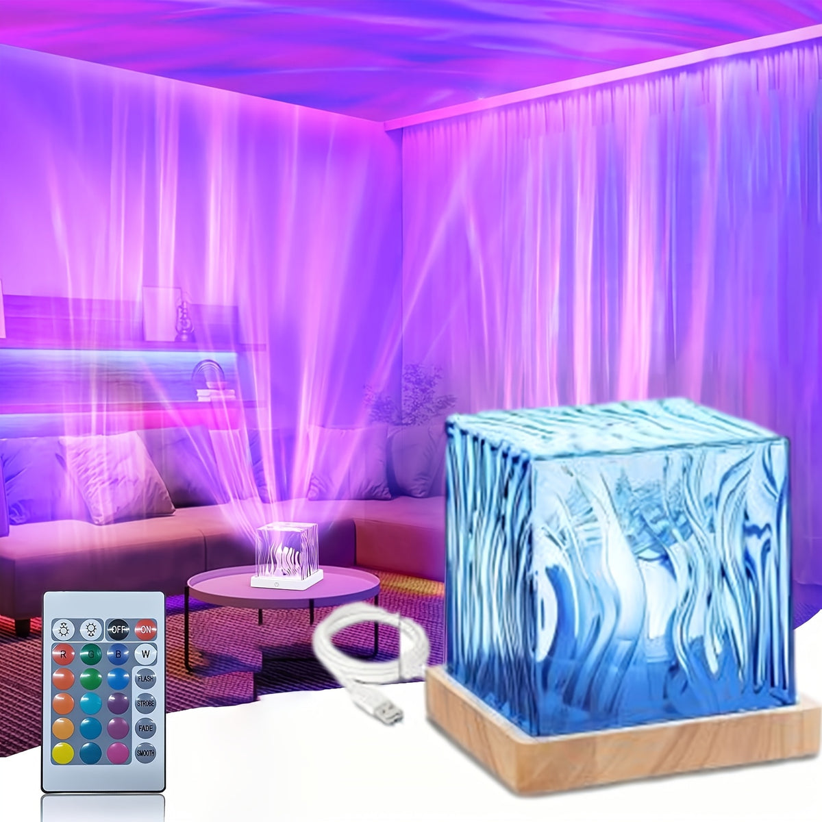 Aurora Galaxy Projector Night Light 16-Color LED USB Powered with Remote Control - Northern Lights Projector Dimmable Bedroom Ambience Lamp Cube Design for Room Decor Sleep Aid, 1-2 Pack