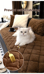Thickened Faux Rabbit Fur Sofa Cover or Cushion Cover 2-in-1 Non-Slip Machine Washable Pet-Friendly Warm Plush Seat Pad for Bedroom Office Living Room Home Decor
