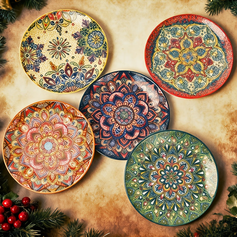 Bohemian Noodle Bowl Set with Lids Microwave Dishwasher & Oven Safe – Ceramic Soup Salad Fruit Meal Prep Bowls for Home, Office & Travel – 4 or 8 Piece