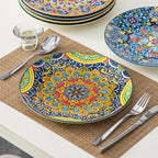 Bohemian Porcelain Dinner Plate Set of 6 - 10.5 Inch Large Serving Plates, Microwave & Dishwasher Safe, Elegant Ceramic Dinnerware for Daily Use, Parties & Gifting