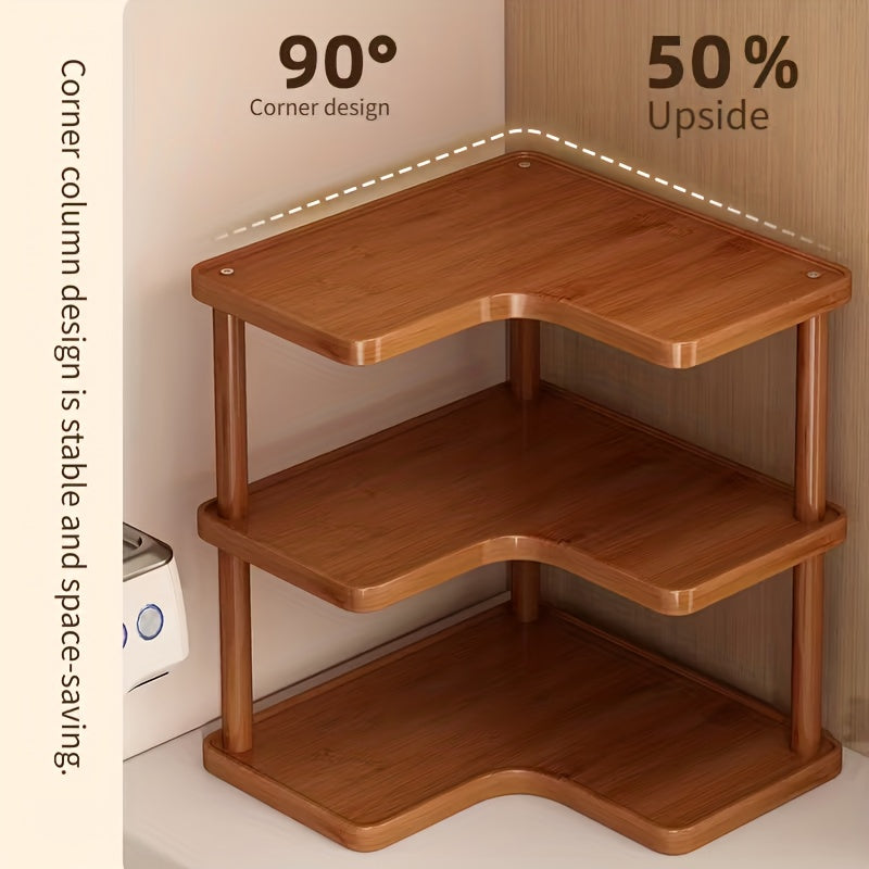 Corner Shelf Countertop Organizer, Triangular Multi-Tier Kitchen Storage Rack for Coffee Accessories, Cups, Spices & Kitchen Essentials, Space-Saving Corner Stand for Counter, Bathroom & Office