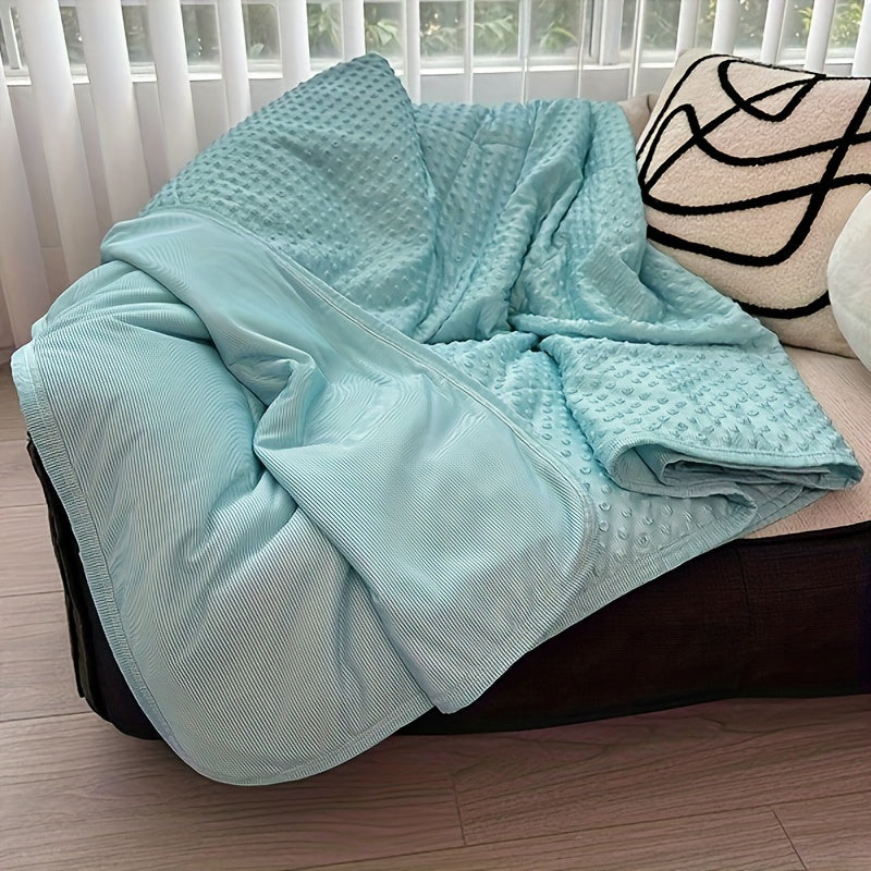 Cooling Throw Blanket & Shawl, 100% Polyester Breathable Lightweight Summer Blanket with Soundwave Embossed Striped Design & Ball Accents, Machine Washable Wrinkle-Resistant, 3 Sizes in Purple Pink White Blue Gray Green