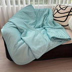 Cooling Throw Blanket & Shawl, 100% Polyester Breathable Lightweight Summer Blanket with Soundwave Embossed Striped Design & Ball Accents, Machine Washable Wrinkle-Resistant, 3 Sizes in Purple Pink White Blue Gray Green