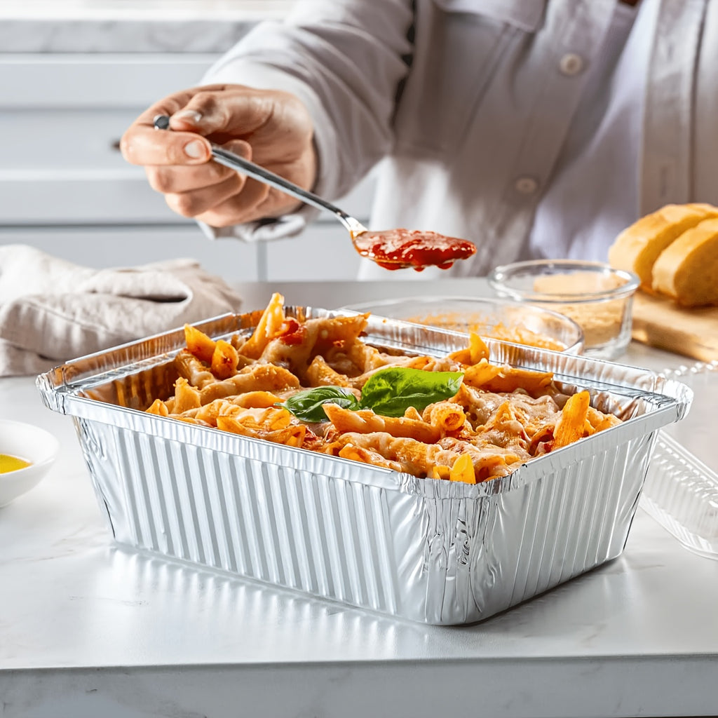 Disposable Aluminum Foil Pans 30-Pack with Lids 7.65x5.7 Inch - Foil Baking Pans for Cakes Cooking Heating Storing Food Prep, Holiday Baking Trays for Christmas Thanksgiving