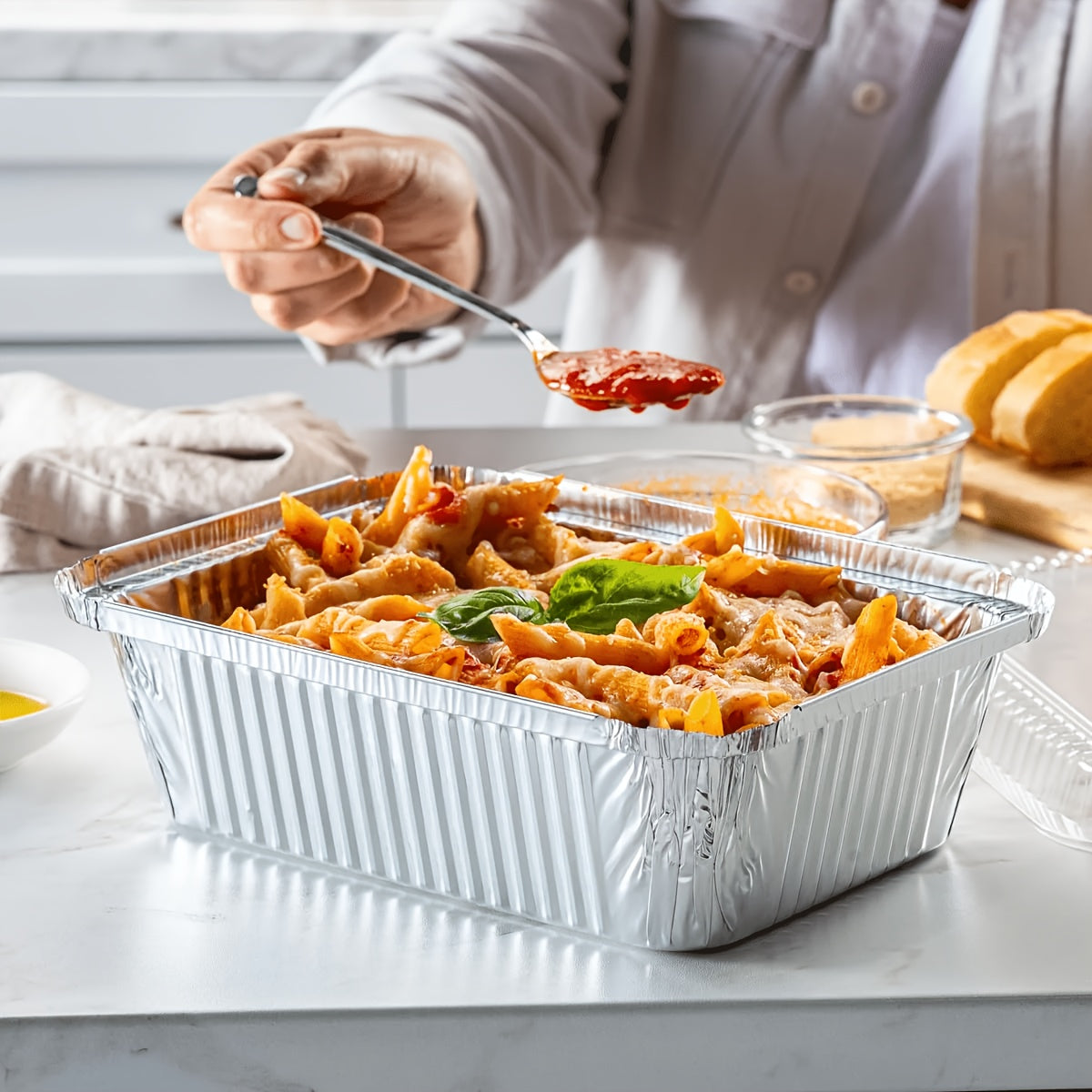 Disposable Aluminum Foil Pans 30-Pack with Lids 7.65x5.7 Inch - Foil Baking Pans for Cakes Cooking Heating Storing Food Prep, Holiday Baking Trays for Christmas Thanksgiving