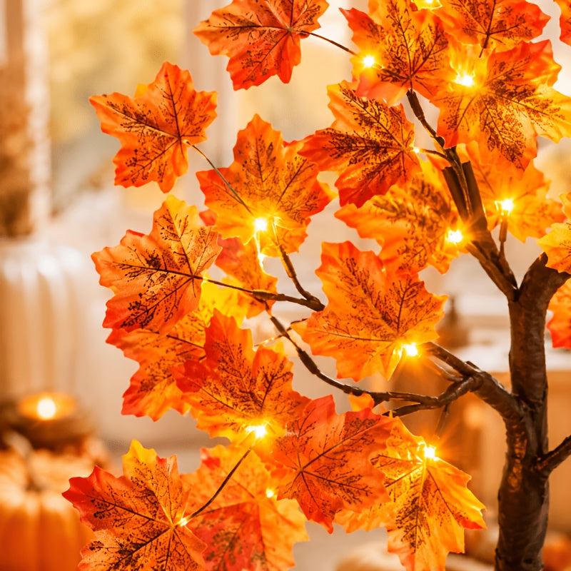 Fall Maple Leaf Tree Table Lamps 2-Pack 21 Inch Battery Powered 24 LED Warm Light Artificial Autumn Tree Lights for Thanksgiving Halloween Indoor Home Decor
