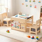 Kids Wood Table and Chair Set 3-in-1 – Double-Sided Desktop, Built-In Toy Storage, Ideal for Nursery Playroom Daycare, New Version & Multifunctional Aesthetic Style