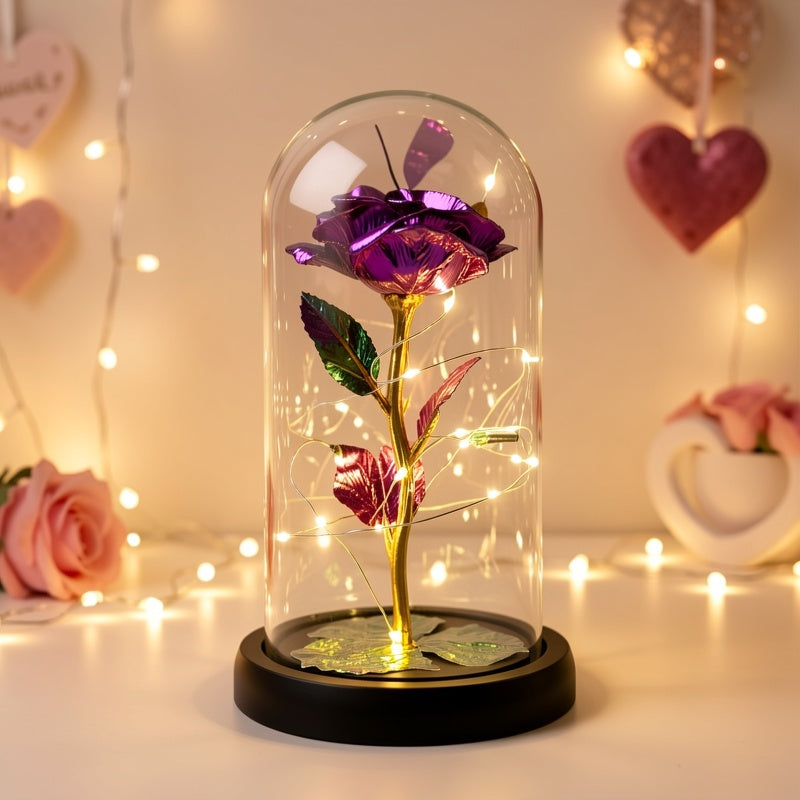 LED Rose Glass Dome Eternal Flower Night Light – Valentine's Day Gift for Girlfriend Mother's Day Wedding Bridesmaid Romantic Desktop Decor