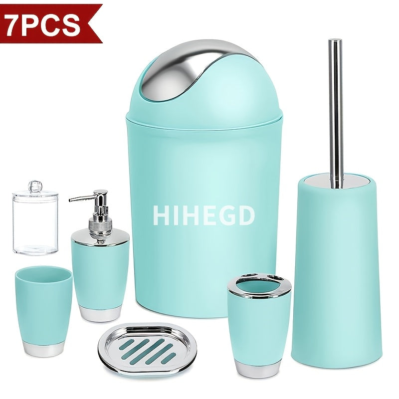 7-Piece Luxury Bathroom Accessory Set Modern Style Trash Can Toilet Brush Soap Dispenser Dish Toothbrush Holder Mouthwash Cup