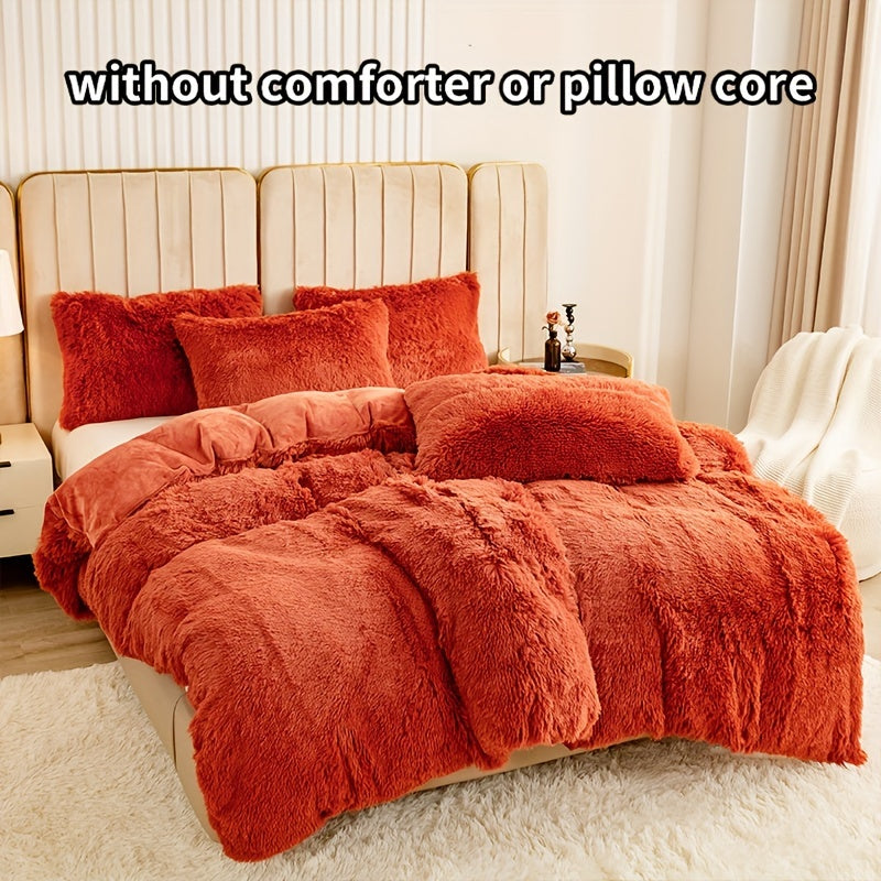 Plush Duvet Cover Set 3 Piece Ultra-Soft Warm Comforter Cover Twin Full Queen King 8 Colors for Bedroom Guest Room Dorm