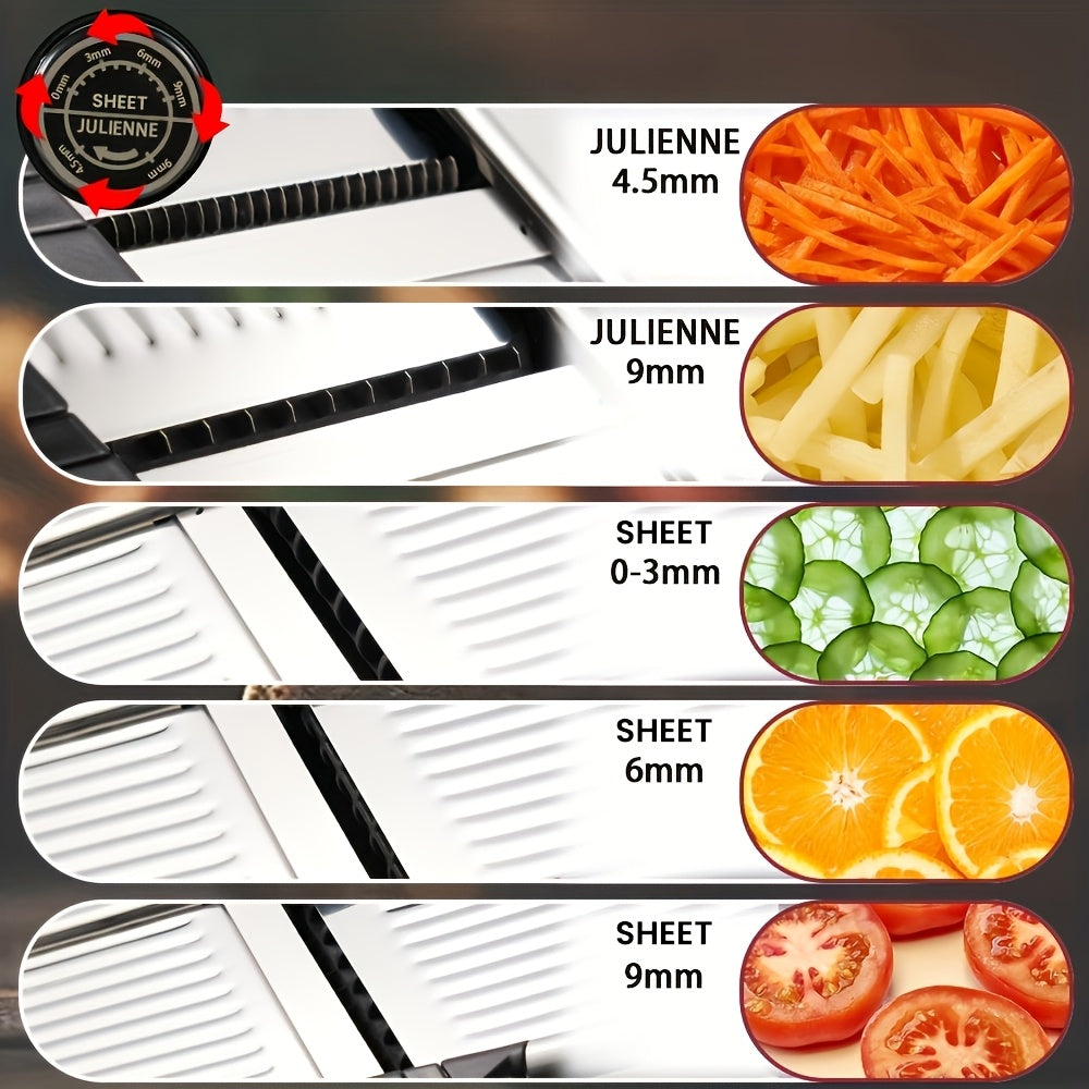 Adjustable Mandoline Slicer with 5 Thickness Settings – Stainless Steel Vegetable Slicer & Grater for Onion, Potato, Carrot, Cheese & Fruit – Professional Kitchen Tool, Optional Cut-Resistant Gloves