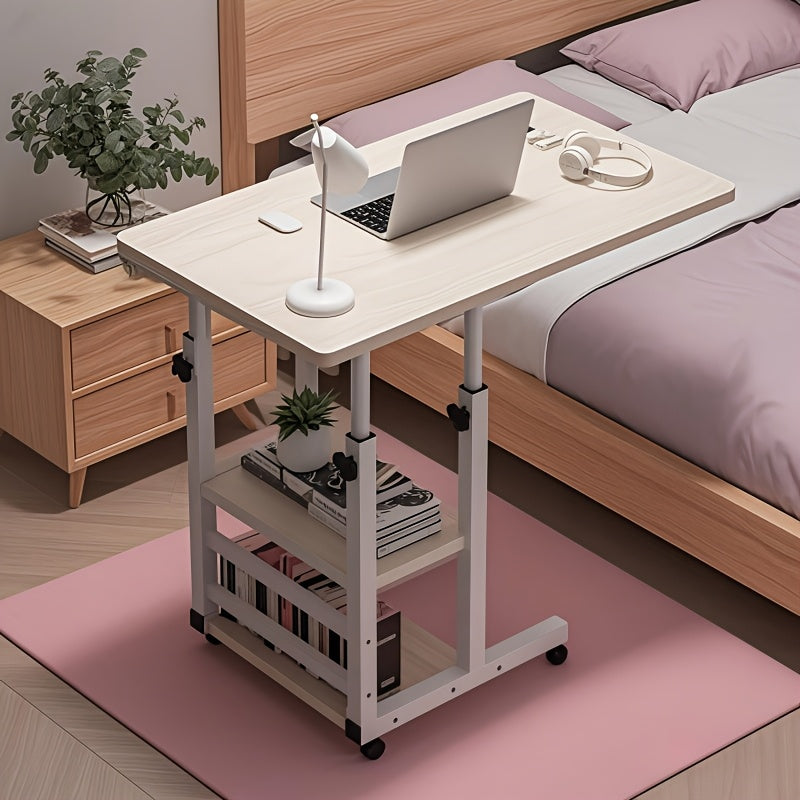 Rolling Laptop Desk Movable Adjustable Height 360 Degree Rotating Wheels Bedside Computer Desk for Bedroom Living Room Dormitory Multifunctional Student Writing Desk Multiple Colors