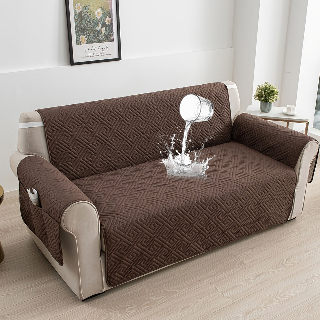 Quilted Sofa Cover One-Piece Cushion Slipcover with Anti-Slip Elastic Band – Pet-Friendly Scratch-Resistant Washable Removable Furniture Cover for Living Room Bedroom Hotel Home Decor