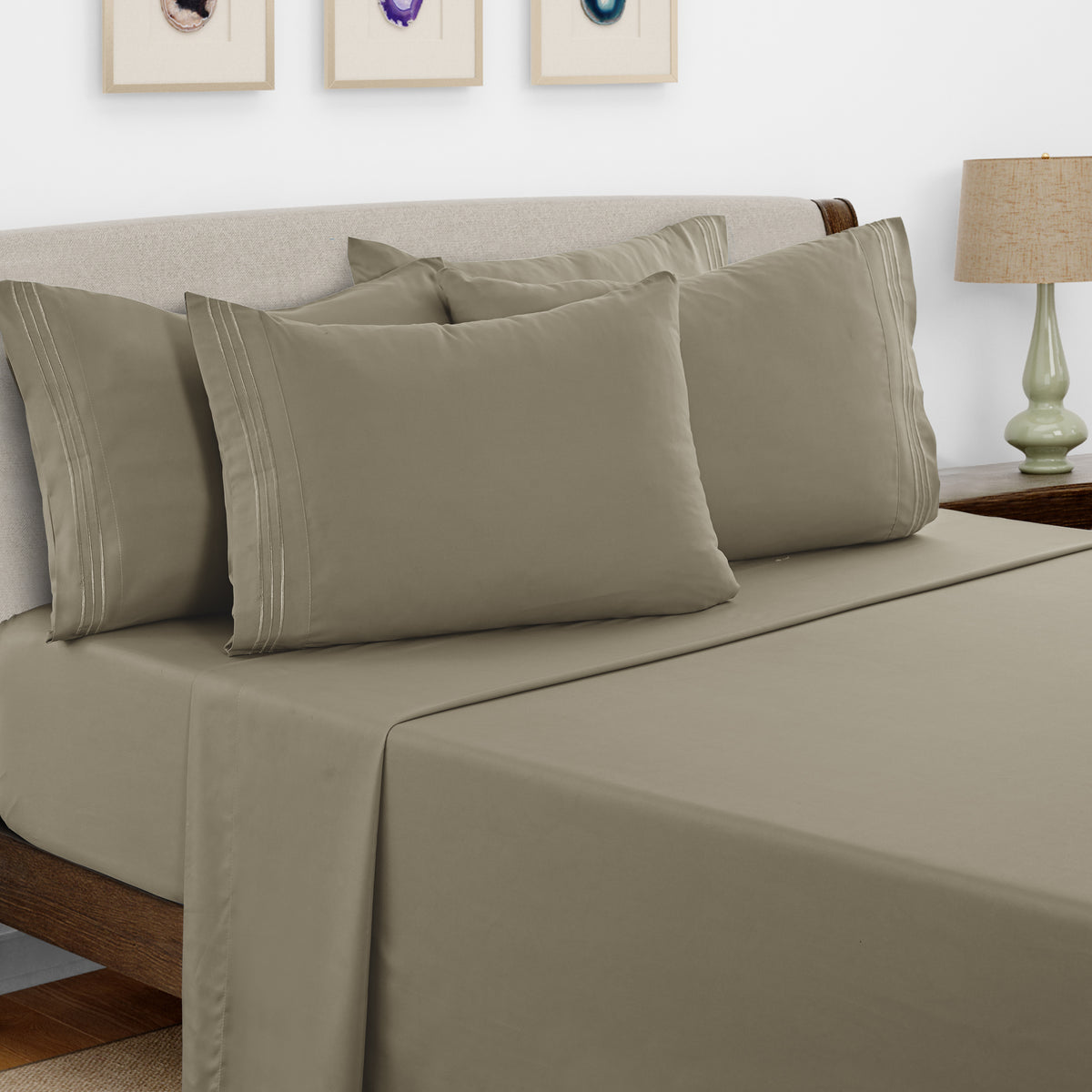 Brushed Microfiber Bed Sheet Set 6 Piece with Embroidered Pillowcases - Hotel Luxury Deep Pocket 16 Inch, Soft Breathable All Season, 24 Colors, Twin Twin XL Full Queen King Cal King