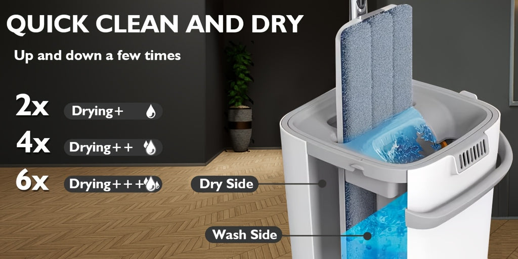 Rotating Flat Mop and Bucket Set with 6 Replaceable Microfiber Pads, Hands-Free Wringing Flexible Spin Mop for Wet Dry Floor Cleaning, Household Cleaning Tools for Hardwood Tile Laminate