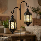 Moroccan Hanging Candle Lantern with Chain – Vintage Boho Style Iron & Glass Tealight Holder for Home, Patio, Garden, Wedding & Ramadan Decor (23.5" Overall)