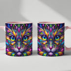 Psychedelic Cat Coffee Mug 11oz - Colorful Cute Cat Design Cup for Cat Lovers, Home & Office Use, Birthday & Holiday Gift