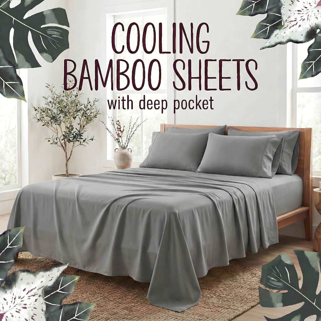 Bamboo Fiber 4-Piece Bedding Set Hypoallergenic Temperature Regulating Deep Pocket - Wrinkle Free All Season Bed Set Twin Full Queen King 12 Colors